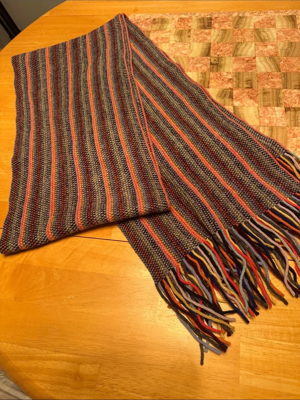 Vintage William Brunton Knit Lambswool Multicolor Fringe Scarf